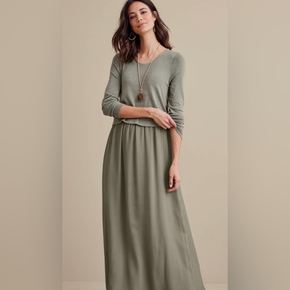 NWT Soft Surroundings Cassie Dress Olive Light Green Long Maxi Chiffon Size 3X - Picture 3 of 16
